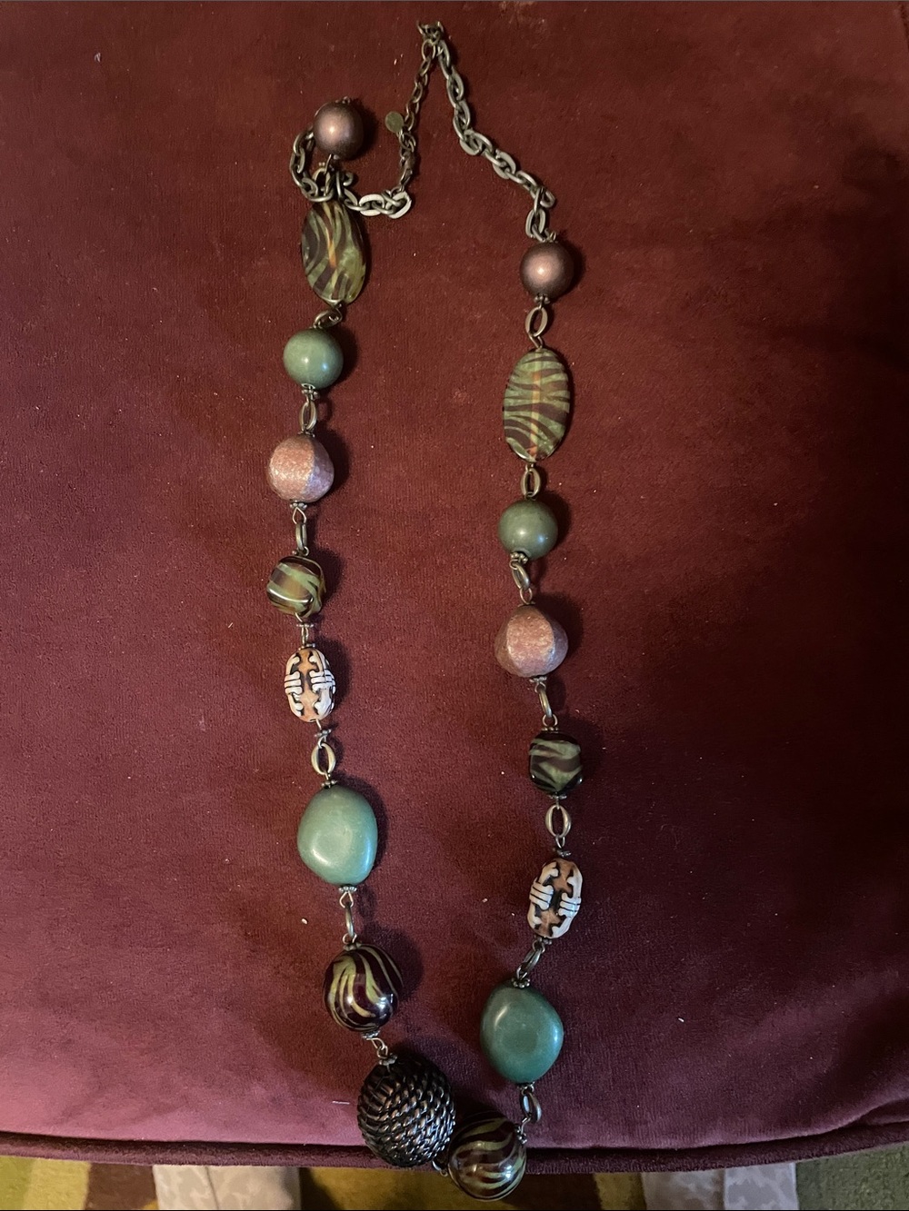 Beaded Statement Necklace in Teal and Brown - Unbranded